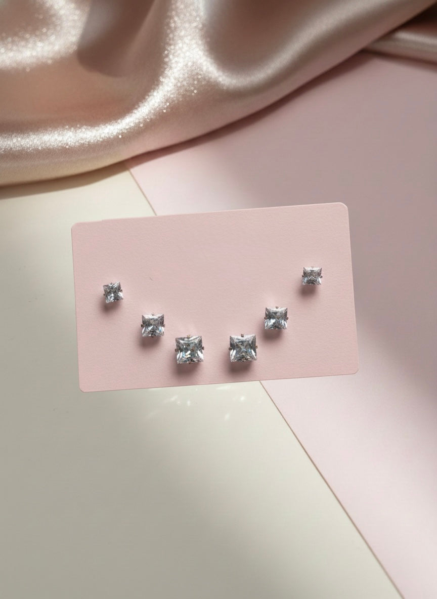 The Graduated Heart & Square Stud Sets 💎💖