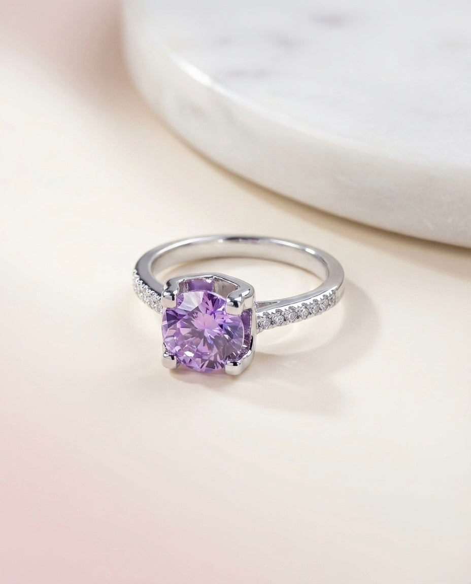 Silver Lavender Ring - Round Cut Gemstone 💜✨