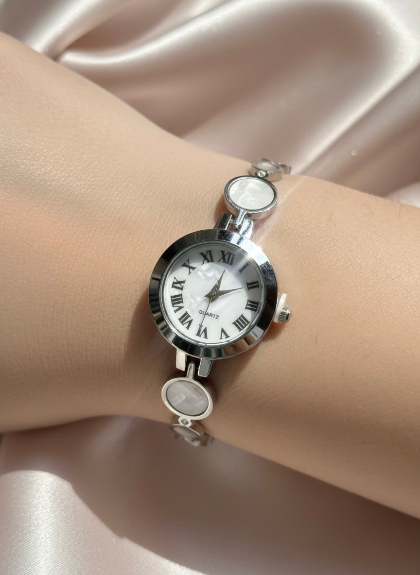 Classic Silver Link Watch with Pearlescent Accents ✨