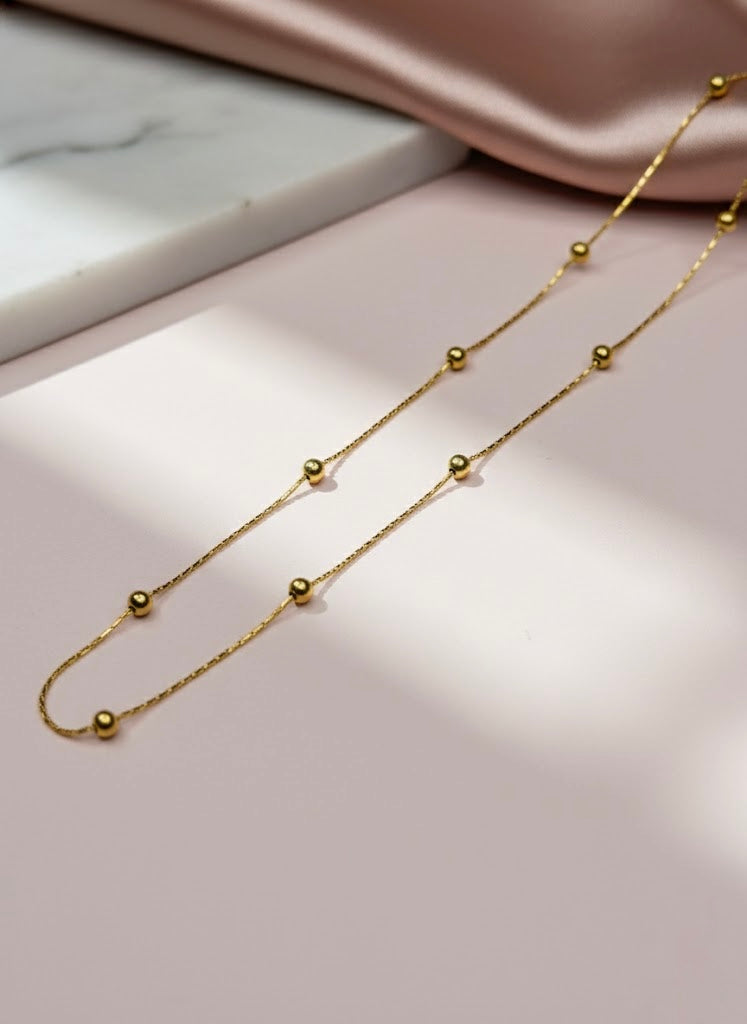 Dainty Gold Beaded Chain Necklace ✨