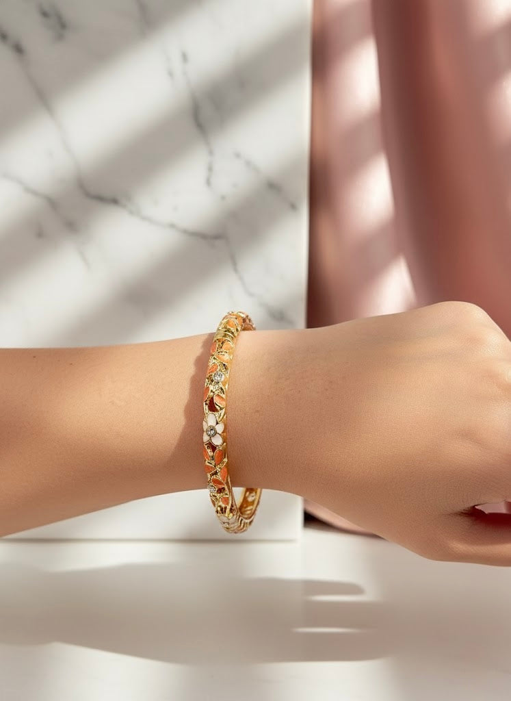 🌼 Sunset Bloom Enamel Bangle ✨ – Anti-Tarnish Floral Bracelet