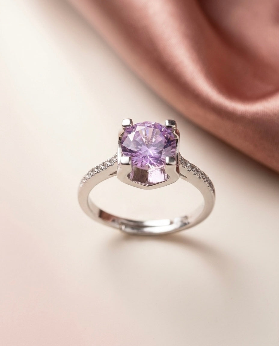 Silver Lavender Ring - Round Cut Gemstone 💜✨