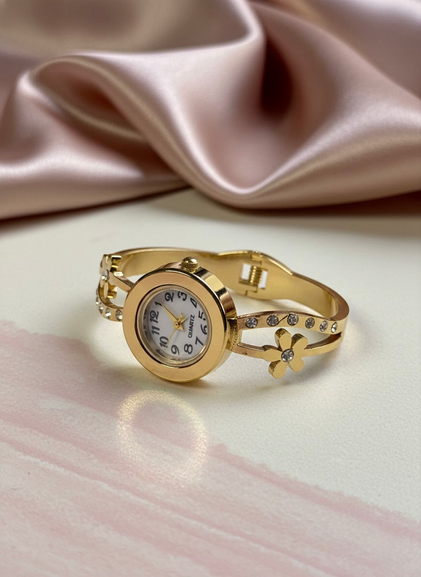 Dainty Floral Gold Bangle Watch 🌸✨