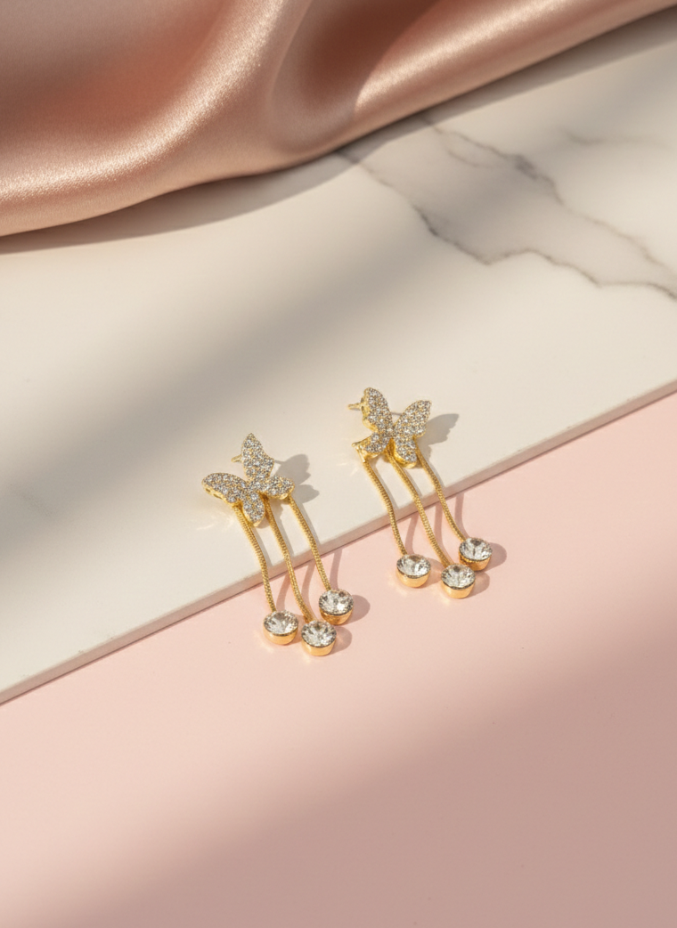 The Fluttering Crystal Butterfly Drops Earring 🦋✨