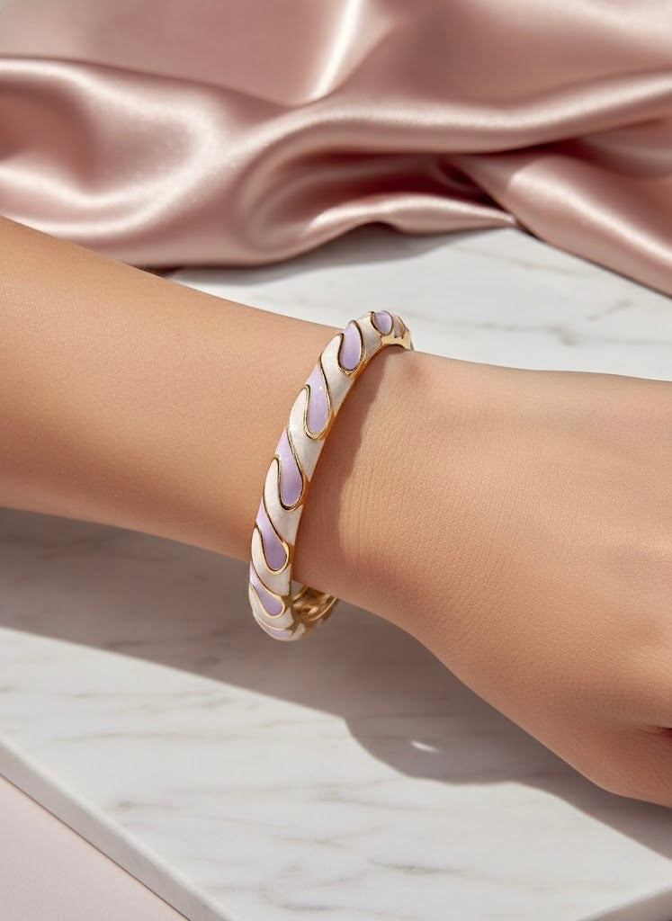 💜 Lilac Wave Enamel Bangle ✨ – Anti-Tarnish Gold Bracelet