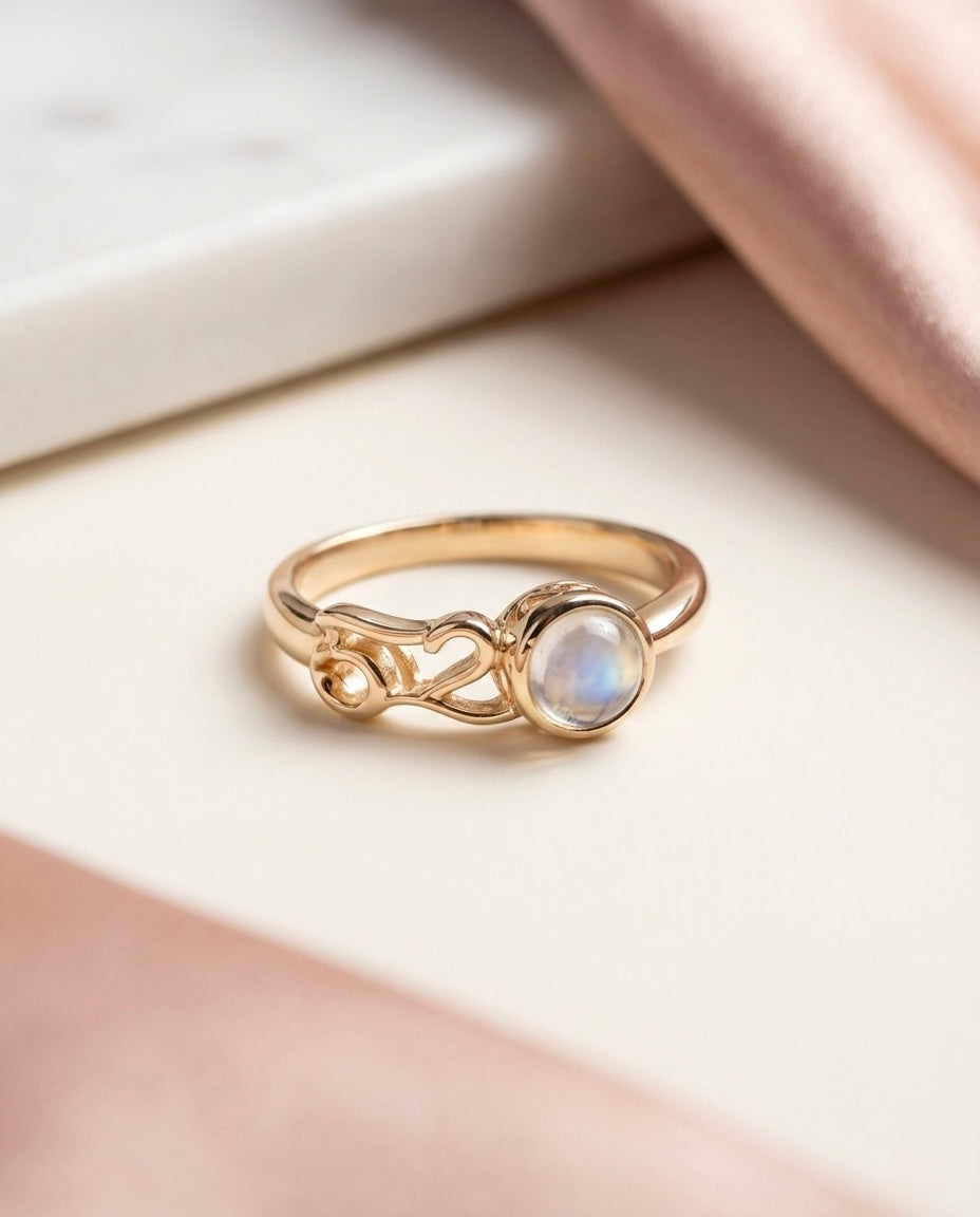 Gold Moonstone Ring – Elegant Swirl Band 🌙✨