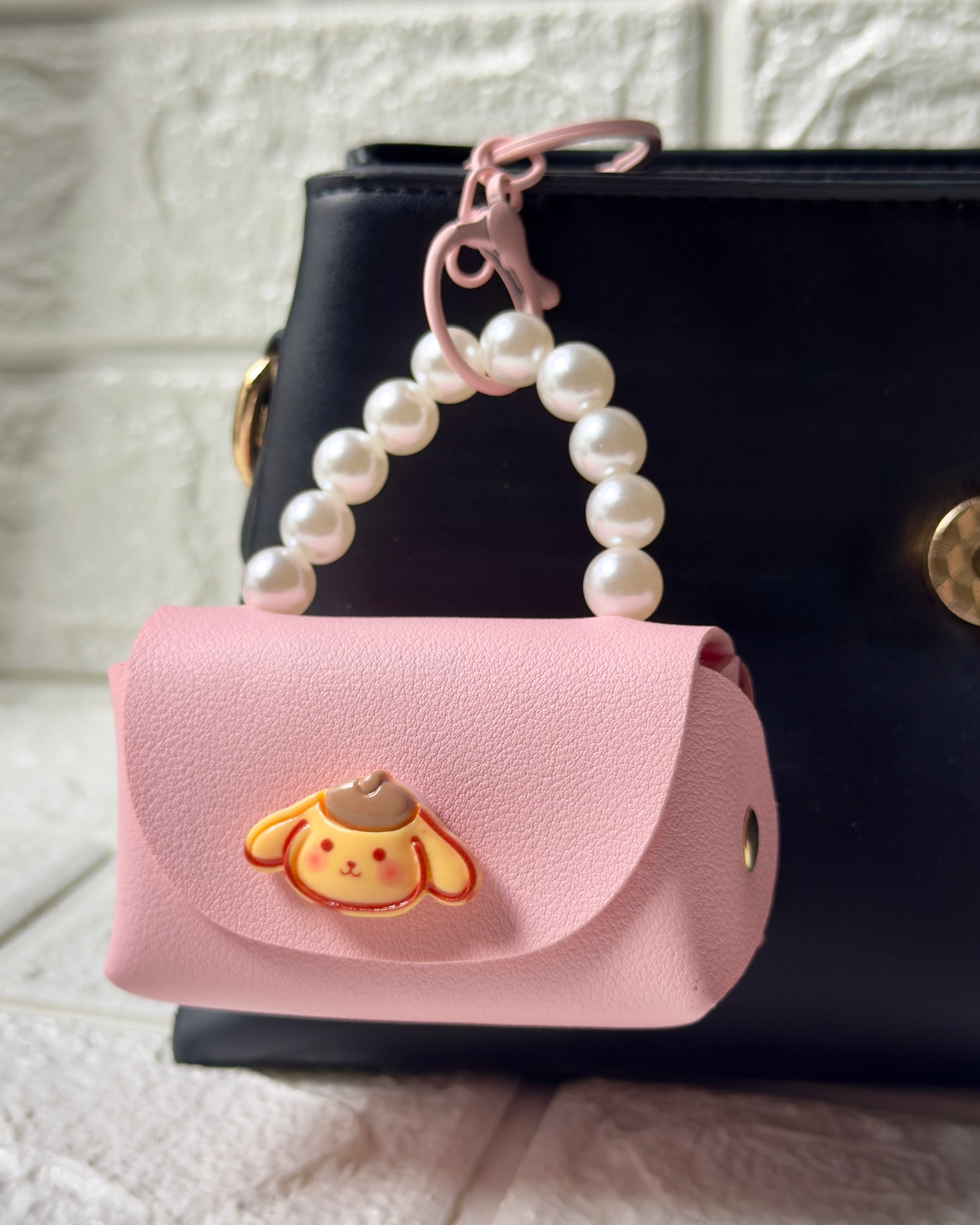💗Cute Pink Mini Purse Bag Charm with Pearls & Puppy Design- Key Chain Accessory