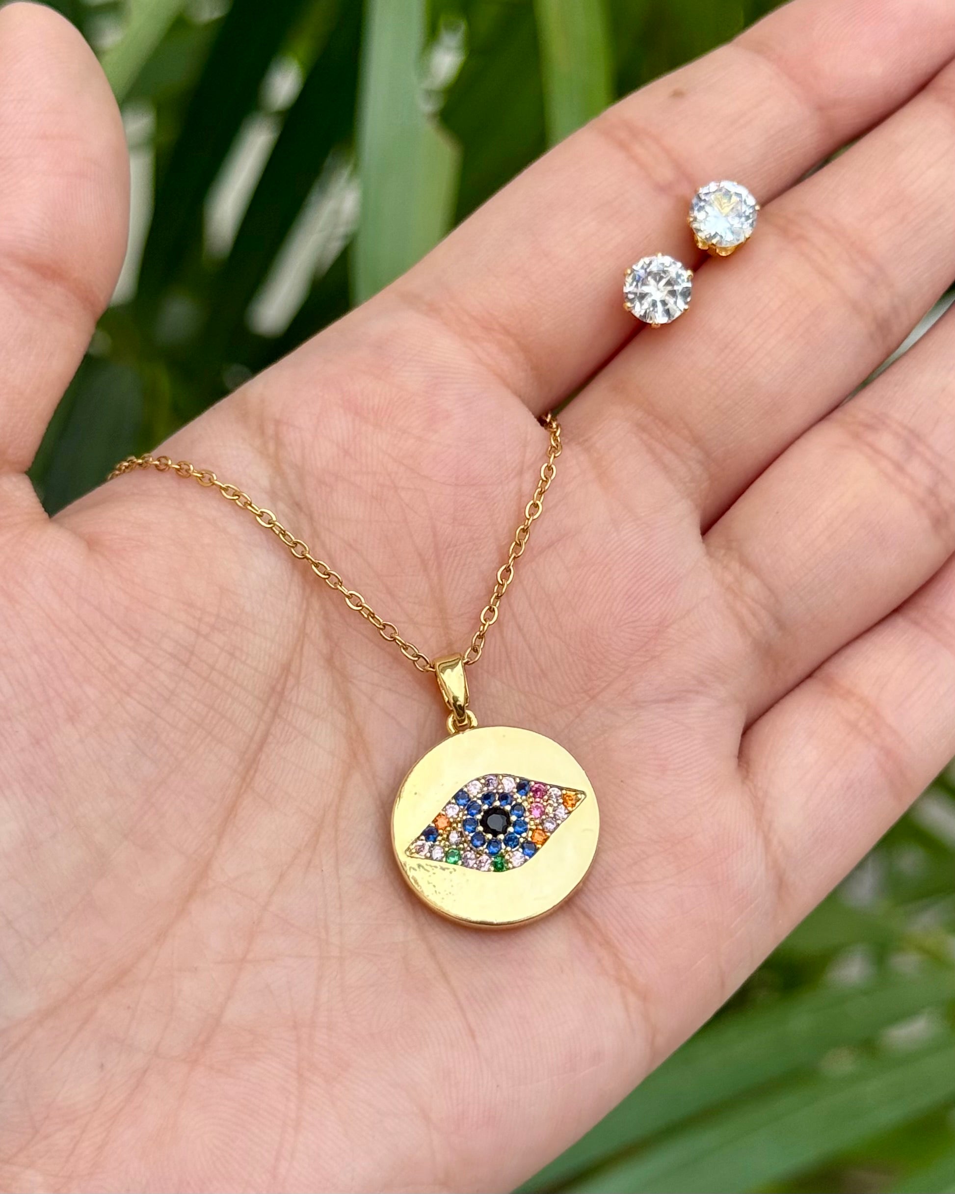 🧿 Evil Eye Necklace & Stud Earrings Set – Protection Meets Style