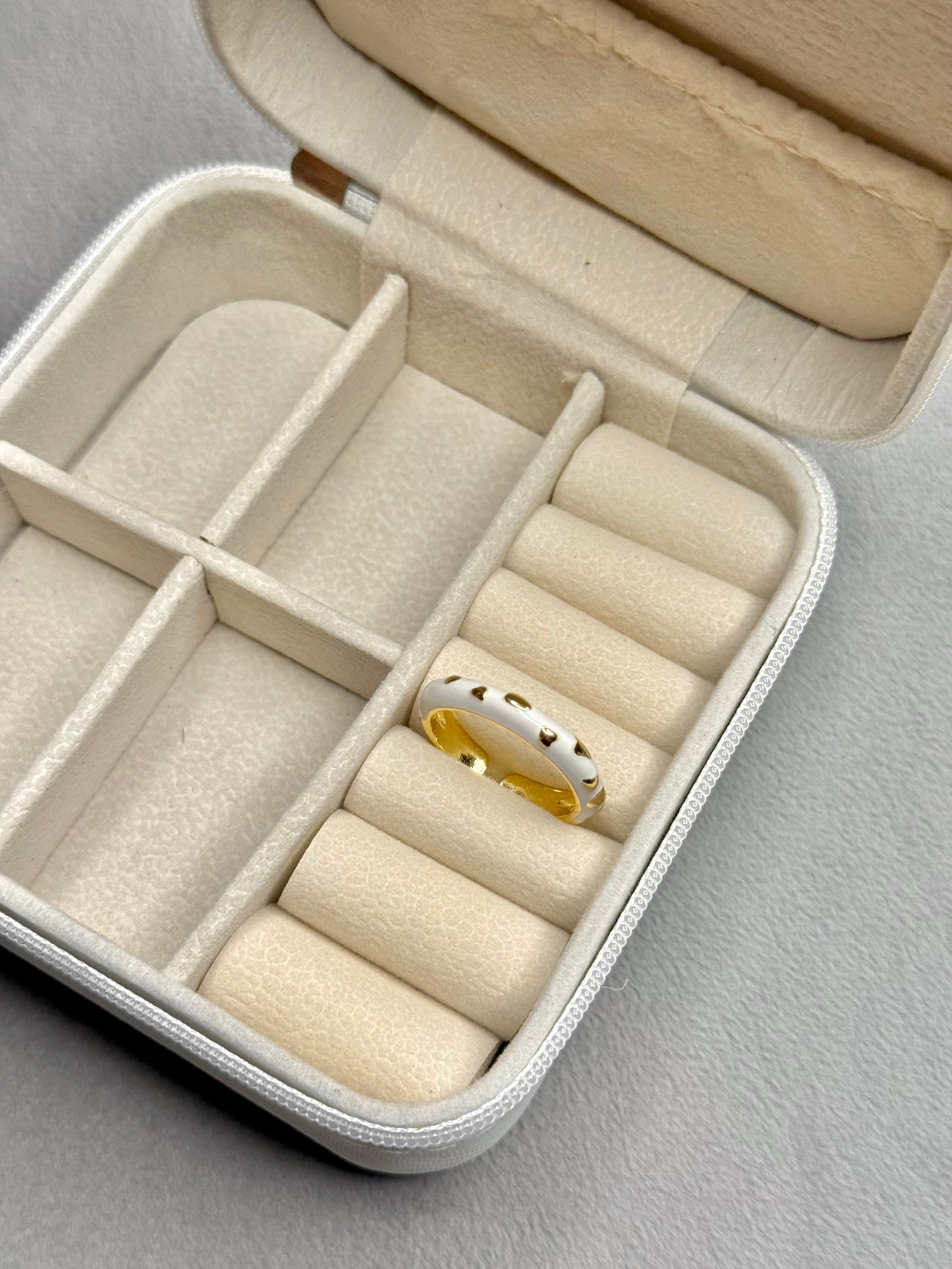 White Enamel Gold Dome Ring – Adjustable