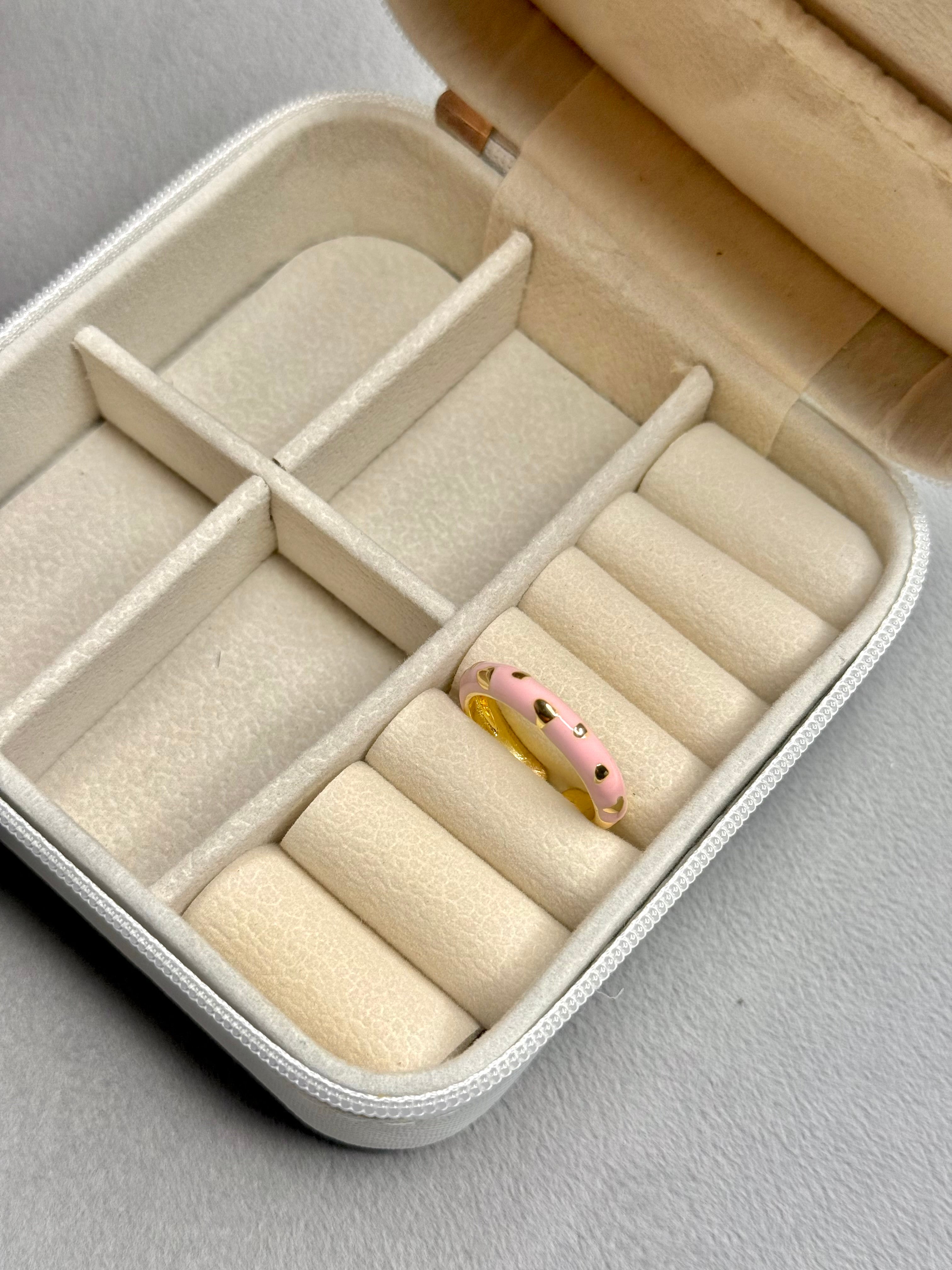 Baby Pink Enamel Gold Dome Ring – Adjustable